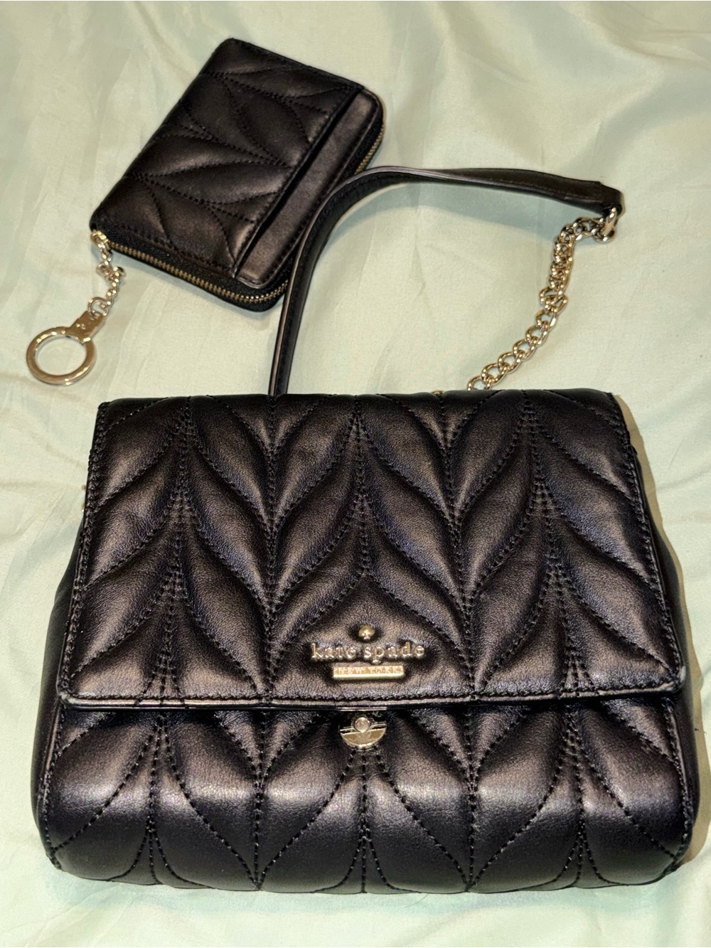 kate spade Black Quilted Leather Crossbody with matching small bifold